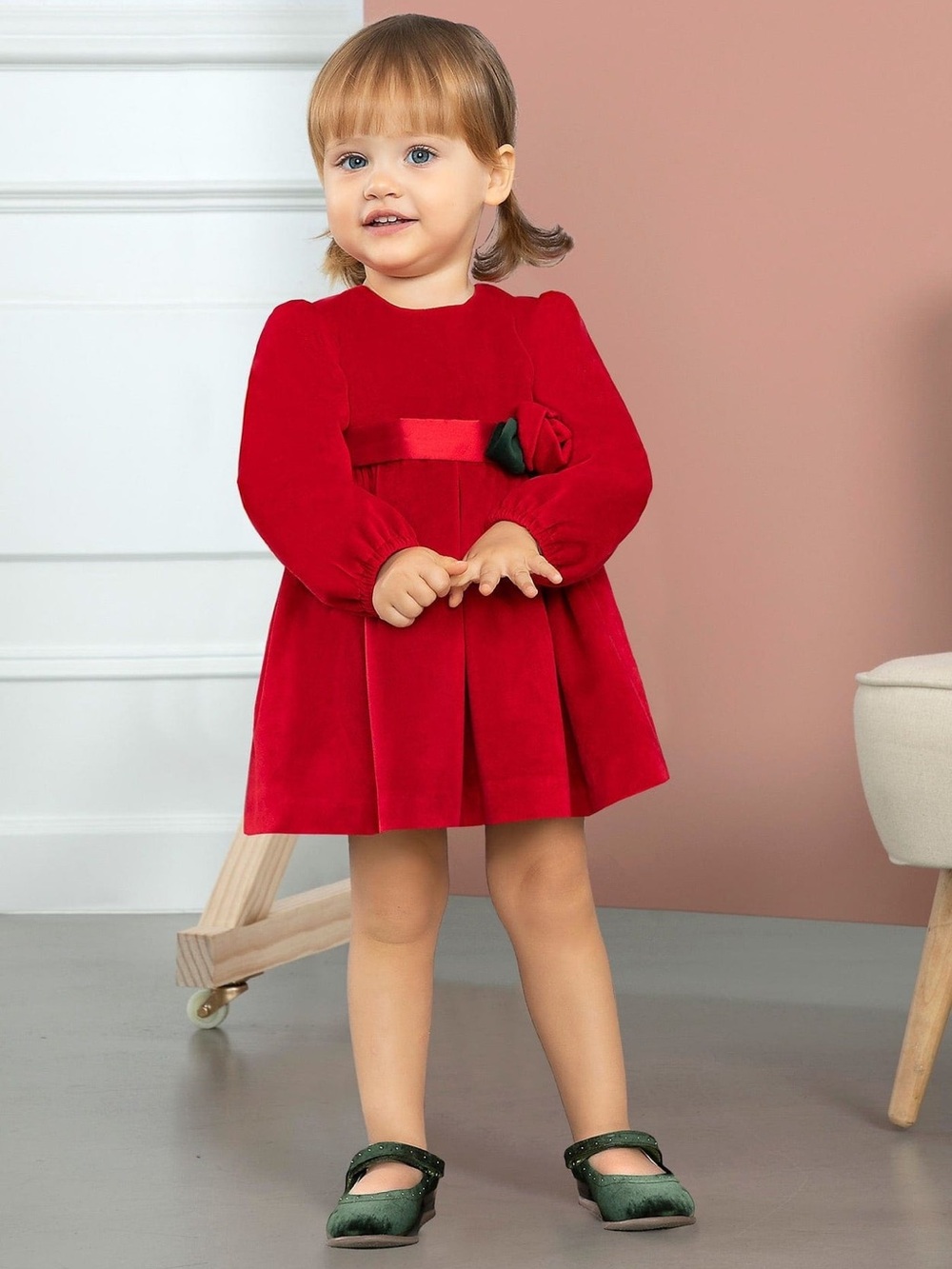 Abel & Lula Velvet Dress with Rose Detail 12-18 Months EUC - Like New